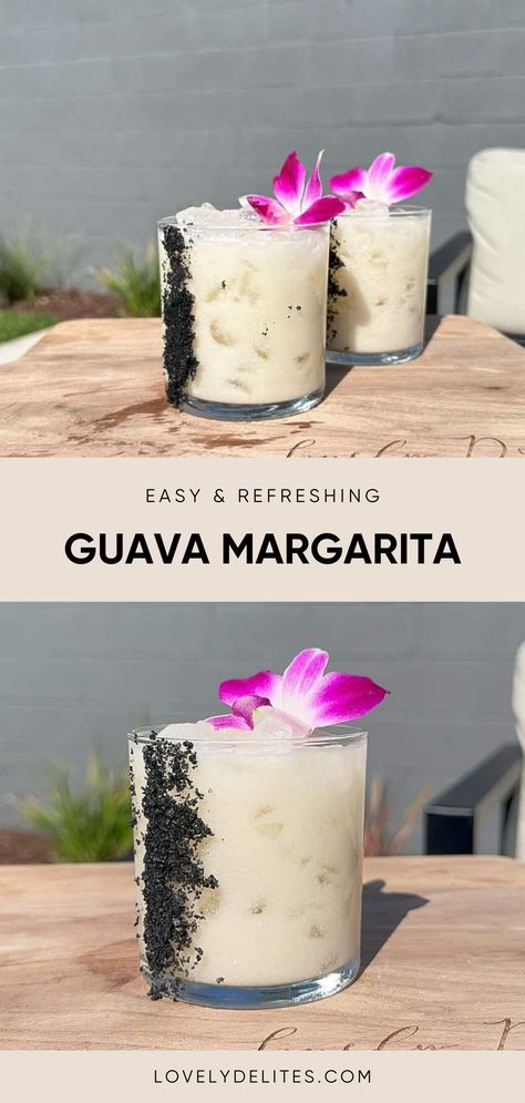 This easy Guava Margarita (Guavarita) is simple, refreshing and loaded with tropical flavors. It's made with tequila, guava juice, pineapple juice and coconut cream making it a refreshing summer cocktail! This is a great drink for Cinco De Mayo, 4th of July or any hot summer day. Spicy Guava Margarita, Guava Cocktail Recipes, Healthier Cocktails, Guava Cocktail, Guava Margarita, Pineapple Guava, Yummy Cocktails, Coconut Margarita, Pineapple And Coconut