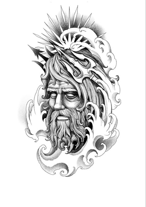 #sketch #sketchtattoo #art #poseidon Poseidon Drawing, Hollywood Tattoo, Danny Tattoo, Mom Dad Tattoo Designs, Poseidon Tattoo, Spartan Tattoo, Wallpaper God, Egypt Tattoo, Greek Mythology Tattoos