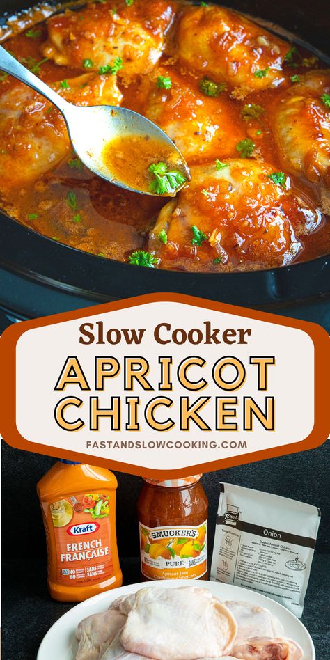 Apricot Chicken Slow Cooker, Slow Cooker Apricot Chicken, Chicken In Slow Cooker, Chicken Apricot, Apricot Chicken Recipes, Apricot Preserves, Apricot Chicken, Super Easy Dinner, Easy Slow Cooker Chicken