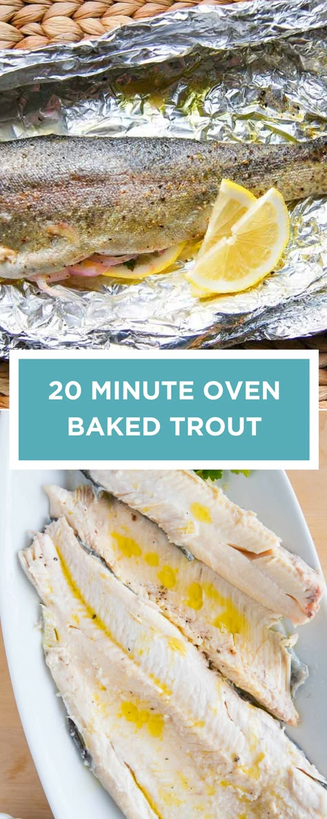 How to make healthy oven baked trout! This easy trout recipe makes use of foil packets (you can also use parchment) to bake the trout until moist and flaky. See the recipe with a short video showing you how to make it. Trout Recipes Oven, Whole Trout Recipes, Baked Trout, Trout Recipe, Cooking Trout, Fish Recipes Baked, Steelhead Trout, Trout Recipes, Foil Packets