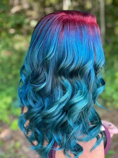 Red Roots, Shadow Root, Hair Color For Black Hair, Teal Blue, Blue Hair, Red Hair, Black Hair, New Look, Short Hair Styles