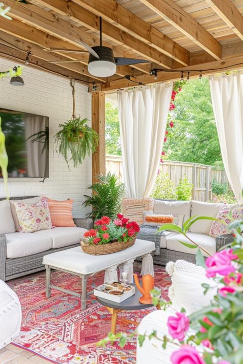 Discover seven amazing ideas for covered patio ceilings that will completely transform your outdoor living space! These stylish solutions will blend aesthetics and functionality, making your backyard a cozy retreat all year round. From wooden beams and intricate designs to colorful fabric drapes, you're sure to find inspiration for your own cover. Maximize airflow and let in natural light while making a quilting statement. Perfect for summer gatherings or cozy fall evenings, these ideas will make your backyard a hit! Covered Patio Ceiling Ideas, Covered Patio Ceiling, Patio Ceilings, Patio Ceiling Ideas, Patio Ceiling, Potted Ferns, Porch Windows, Porch Ceiling, Perfect Backyard