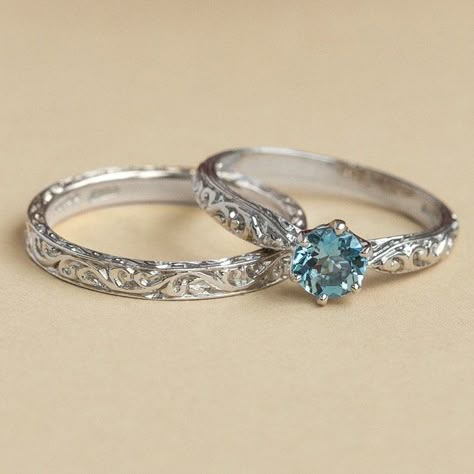 Blue Wedding Rings Sets His And Hers, Engagement Ring Pair, Engagement Ring Sets His And Hers, Engagement Rings Pair, Celtic Engagement Rings Vintage, Traditional Wedding Rings Set, Wedding Ring Aquamarine, Aquamarine Wedding Ring Set, Vintage Bridal Sets Rings