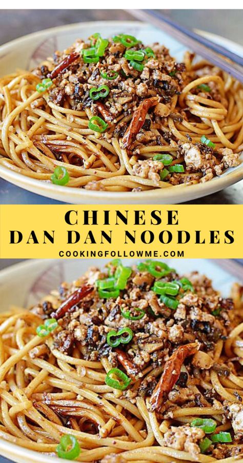 Chinese Dan Dan Noodles - COOKING FOLLOW ME  Among the “Top Ten Famous Noodles in China” list, there must be a Chinese Dan Dan Noodles. Authentic Chinese Noodle Recipes, Chinese Pork Noodles, Vegetarian Dan Dan Noodles, Pork Dan Dan Noodles, Spicy Dan Dan Noodles, Chili Beef Dan Dan Noodles, Dan Dan Noodles Recipe, Dan Dan Noodles, Asian Noodle Recipes