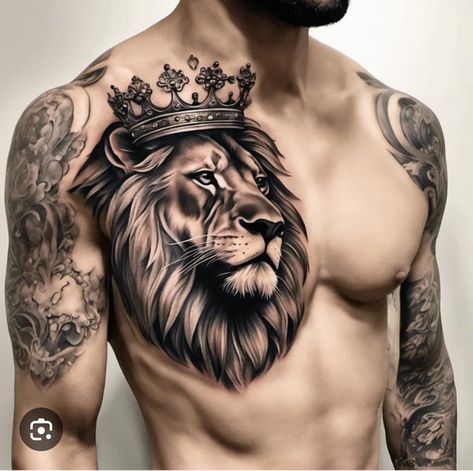 Lion Tattoo Design On Chest, Lion Chest Piece Tattoo, Lion Tattoo On Chest For Men, Lion Tattoo Designs For Men, Half Chest Tattoo Men Ideas Unique, Lion Chest Tattoo Men, Lion Tattoo Chest, Tattoo Dada, Plane Travel Outfit