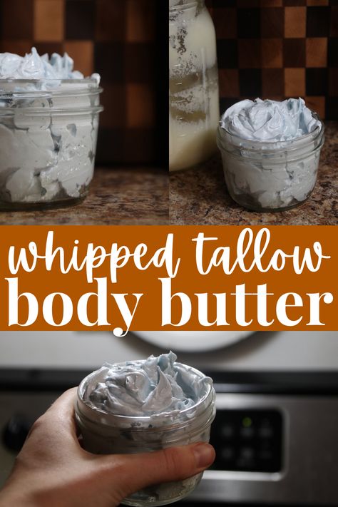 Whipped Tallow Body Butter - Wilson Homestead Beef Tallow Body Butter, Tallow Whipped Body Butter, Tallow Lotion Recipe With Coconut Oil, Beef Tallow Body Butter Recipe, Whipped Tallow Recipe, Tallow Body Butter Recipe, Whipped Tallow Body Butter, Tallow Recipes, Body Lotion Recipe