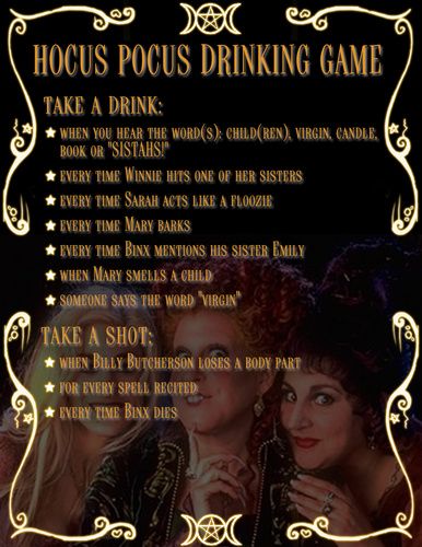 Hocus Pocus Drinking Game, Halloween Drinking Games, Movie Drinking Games, Hocus Pocus Party, Drinking Games For Parties, Fun Drinking Games, Halloween Movie Night, Marketing Real Estate, Fall Festivities