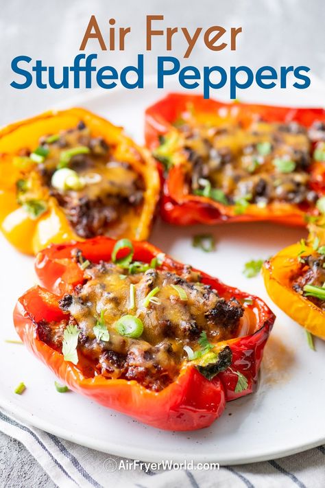 Air Fryer Stuffed Peppers, Stuffed Bell Peppers Ground Beef, Mexican Stuffed Peppers, Fried Tacos, Fried Peppers, Taco Stuffed Peppers, Keto Stuffed Peppers, Easy Stuffed Peppers, Stuffed Peppers Recipe