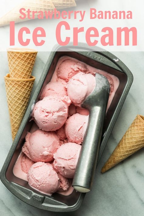 Creamy Strawberry Banana Ice Cream  #icecream #summertreats #strawberries #coldtreats Strawberry Banana Ice Cream Recipe, Banana Sorbet, Blueberry Crumble Cake, Banana Ice Cream Recipe, Key Lime Pie Bars, Making Homemade Ice Cream, Crumble Cake, Blueberry Crumble, Cold Treats