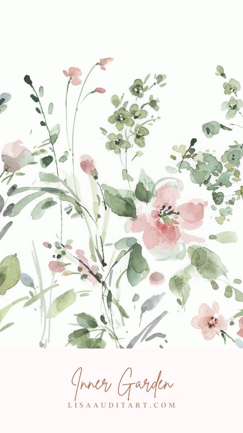 Pink And Green Watercolor, Watercolor Floral Art, Inner Garden, Watercolor Flowers Tutorial, Delicate Watercolor, Lisa Audit, Textile Prints Design, Watercolor Floral Print, Acrylic Artwork