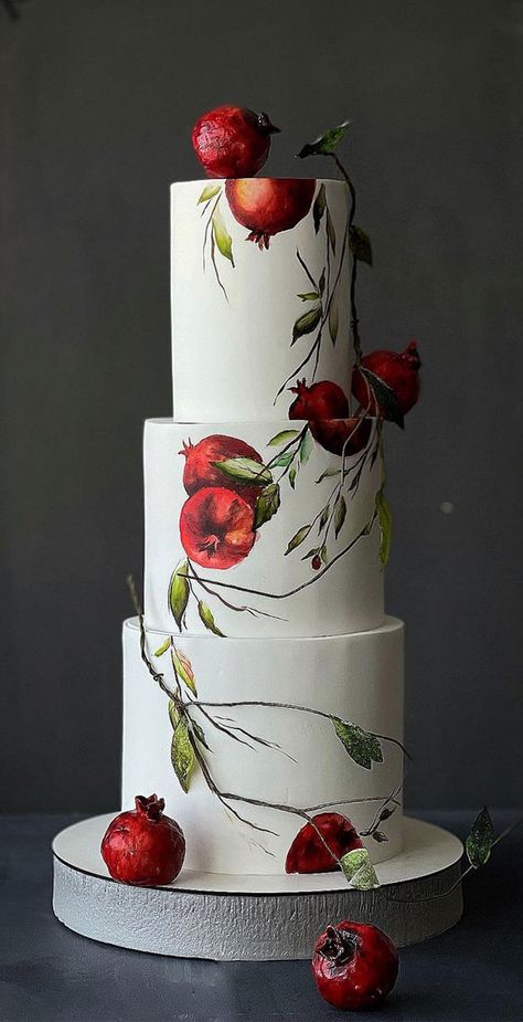 Pomegranate Cake Design, Painting Cake Ideas, Cake For An Artist, Boy Cake Design, Man Cake Ideas, Painting On Cake, Painted Pomegranate, Birthday Cake And Balloons, Balloons Drawing