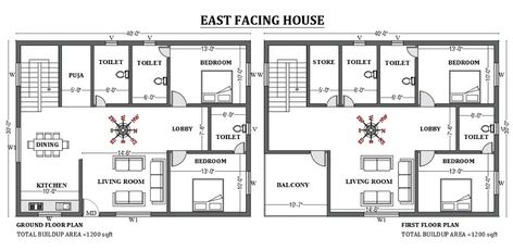 40’x30’ East facing house plan as per vastu shastra is given in this FREE 2D Autocad drawing file. Download now. - Cadbull East Facing House Plan, 2d Autocad Drawing, 20x30 House Plans, South Facing House, Budget House Plans, West Facing House, North Facing House, Vastu House, 2bhk House Plan