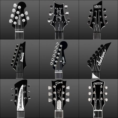 Guitar Headstock Shapes, Electric Guitar Shapes, Guitar Headstock Design, Electric Guitar Headstock, Bass Headstock, Guitar Types, Electric Guitarist, Guitar Shapes, Head Types