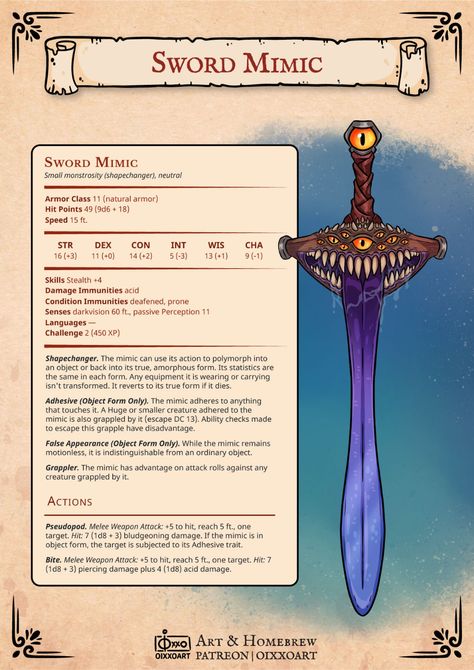 D&d Mimic, Mimic Dnd Art, Mimics Dnd, Mimic Ideas, D&d Monsters, Mimic Dnd, Mimic Art, Stat Block, Dnd 5