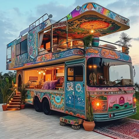 Bright Home Exterior Colors, Old School Bus, Tiny House Camper, Kombi Home, Hippie Bus, Tiny House Trailer, Hippie Homes, Campervan Life, Van Life Diy