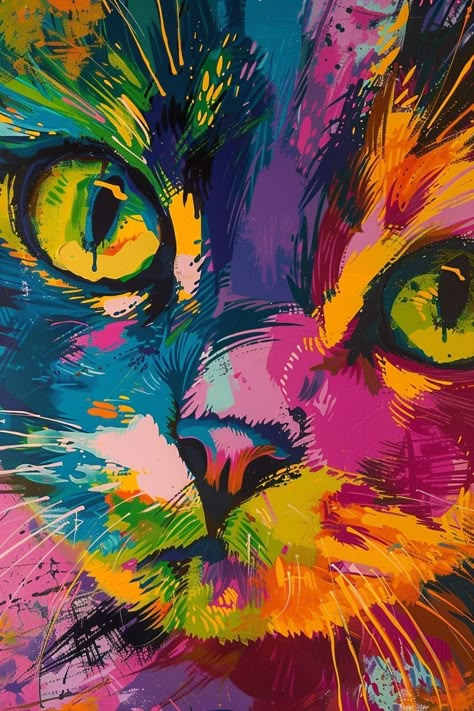 From Charlie (For Personal Use Only) Modern Cat Art, Animal Canvas Paintings, Pop Art Cat, Art To Print, Cats Art Drawing, Bull Art, Consciousness Art, Cat Paintings, Colorful Cat