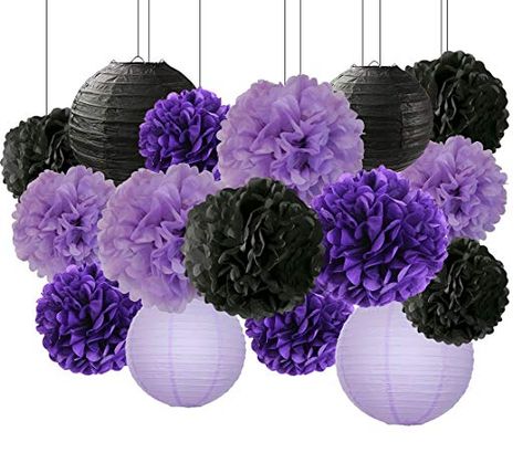 Graduation Party Purple, Graduation Decorations 2023, Tissue Paper Lanterns, 2023 Graduation Party, Lila Party, Purple Party Decorations, Purple Bridal Shower, Black Graduation, Purple Theme