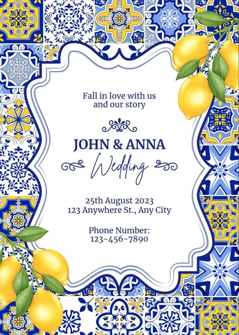 Awesome Canva Template for your invitation Italian Positano Theme, Medeteranian Party Decor, Amalfi Coast Theme Invitation, Lemon Amalfi Theme, Amalfi Coast Theme Birthday Party, Positano Italy Bridal Shower Theme, Lemons Theme Party, Lemon Positano Theme, Italian Lemon Birthday Theme