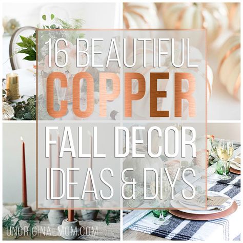 Add some metallic texture and rustic glam to your fall decor with these beautiful and inspiring copper fall decor ideas, plus some easy copper DIY projects. Copper Pumpkins Decor, Copper Fall Decor Ideas, Copper Home Decor Living Room, Copper And Wood Decor, Copper Crafts Ideas Diy Projects, Copper Bowl Decor, Copper Living Room Decor, Copper Accents Living Room, Copper Fall Decor