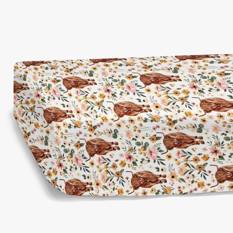 Highland Cow Floral Boho Fitted Standard Crib Sheet for Baby Girl, Retro Western Farm Animal Yak Flower Toddler Mattress Cover, Soft Stretchy Nursery Bed Sheets Decor Kids Gift 52" x 28" Nursery Valance, Bed Mattresses, Crib Bed Skirt, Nursery Bed, Boho Fits, Bassinet Sheets, Toddler Mattress, Retro Western, Mattress Cover