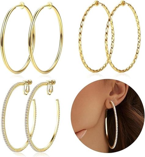 Amazon.com: Clip On Hoop Earrings for Women,Gold Clip-on Earrings Non Piercing Big Stainless Steel Fake Hoop Earring for Non Pierced Ears Lightweight 30-60mm 40mm: Clothing, Shoes & Jewelry Middle School Fashion, Clip On Hoop Earrings, Fake Earrings, Gold Clips, School Fashion, Pierced Ears, Earrings For Women, Clip On, Ear Piercings