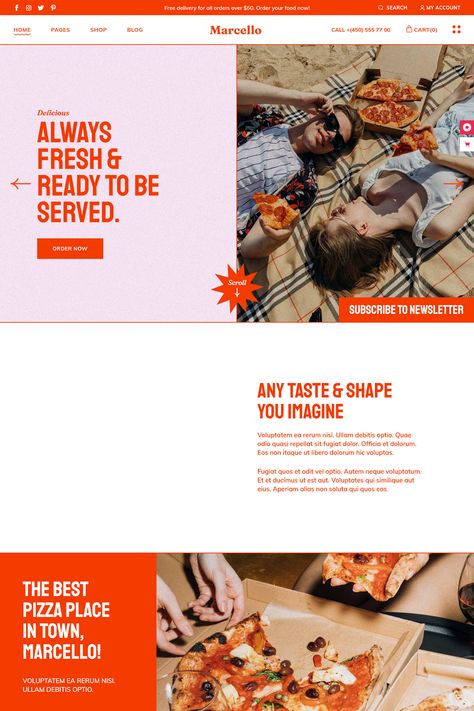 Made for every great pizzaiolo – it’s Marcello! A vibrant pizza restaurant theme designed for every pizzeria, bakery, and fast food website. Fast Food Web Design, Italian Restaurant Website Design, Food Truck Website, Pizza Website Design, Fast Food Website, Food Infographic Design, Restaurant Website Design Inspiration, Bakery Website Design, Restaurant Web Design