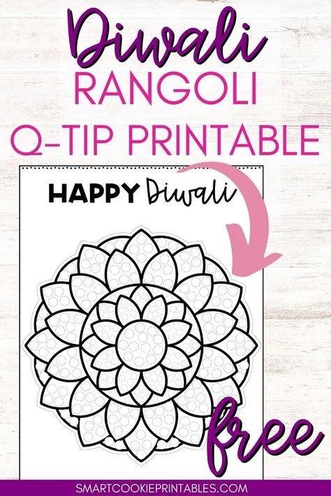 Free Diwali Rangoli Q-Tip Painting Printable Craft - Smart Cookie Printables Qtip Painting, Diwali For Kids, Happy Diwali Rangoli, Kindergarten Art Activities, Diwali Painting, Diwali Activities, Poster Rangoli, Q Tip Painting, Free Printable Crafts