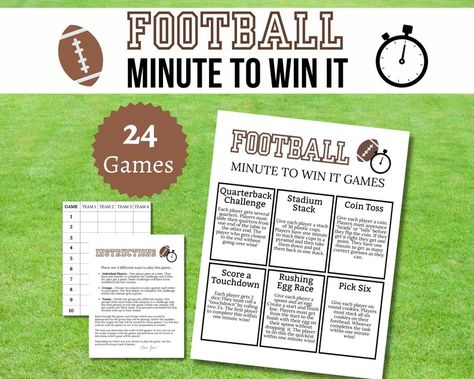 Football Minute to Win It Games, Printable Football Party Game, Tailgate Activities for Kids, Teens, and Adults, 60 Second Challenges - Etsy Games For Football Party, Football Minute To Win It Games, Tailgate Party Games, Tailgate Activities, Fantasy Football Party, Football Trivia, Football Party Games, Party Games Group, One Minute Games