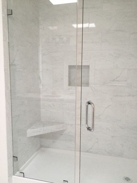 marble tile walk in shower frameless shower door Tile Walk In Shower, Frameless Shower Door, Marble Showers, Bedroom Remodel, Luxury Shower, Frameless Shower Doors, Bathroom Remodel Shower, Frameless Shower, Bathroom Redo