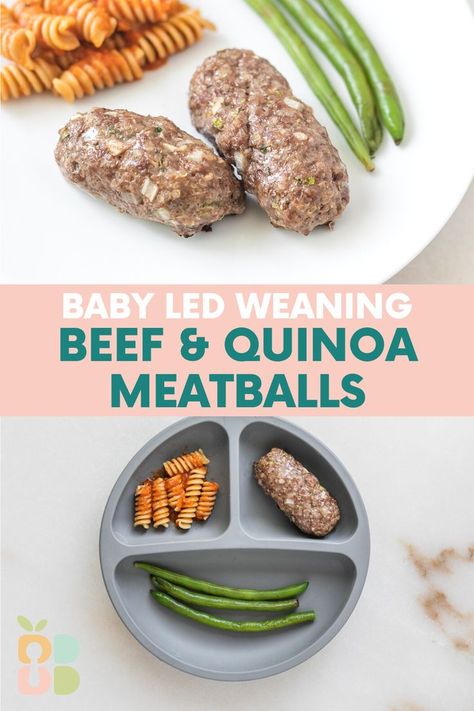 Quinoa Beef Meatballs, Baby Led Weaning Meatballs, Ground Beef Baby Led Weaning, Baby Meat Recipes, Blw Meatballs, Baby Meatballs, Homemade Baby Snacks, Quinoa Meatballs, Weaning Toddler