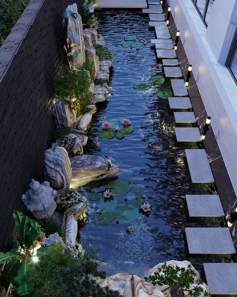 3D Koi Aquarium Model 3dsmax Download Robert Pham Softscape Design, Koi Aquarium, Patio Landscape Design, Koi Pond Design, Kolam Koi, Fish Pond Gardens, Dream Backyard Garden, Taman Air, Garden Pond Design