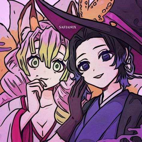 Mitsuri Halloween, Demon Slayer Halloween, Mitsuri And Shinobu, Shinobu And Mitsuri, Cute Anime Profile, Kanroji Mitsuri, Shinobu Kocho, Cute Anime Profile Pictures, Anime Girlxgirl