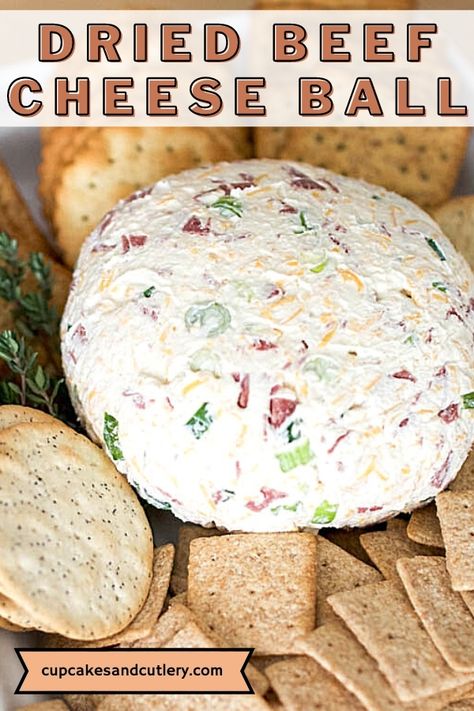 Dried Beef Cheeseball Recipes, Dried Beef Cheese Ball, Beef Cheese Ball, Dried Beef Recipes, Cheese Ball Recipes Easy, Mint Syrup, Dried Beef, Chipped Beef, Easy Cheese