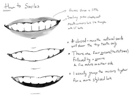 How To Draw Lips With Teeth, Smile With Teeth Drawing Reference, Human Teeth Reference, Open Mouth Smile Reference, How To Draw Puckered Lips, Smile Teeth Drawing, Drawing Teeth Smiles, How To Draw Braces On Teeth, Side Smile Drawing