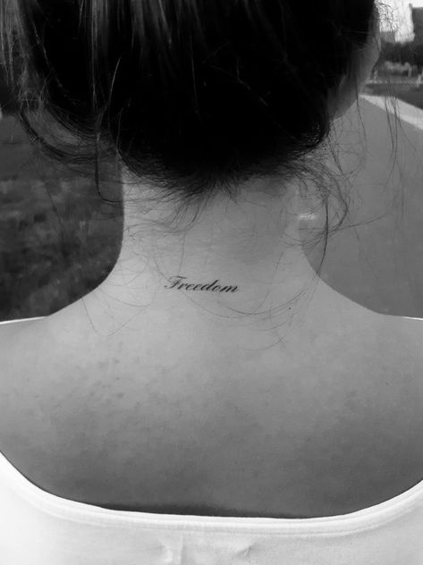 Back Of Neck Script Tattoo, Back Of Neck Word Tattoo, I Win Tattoo, Lower Neck Tattoo Women, Neck Tattoo Script, Nape Of Neck Tattoo, Behind Neck Tattoo Woman, Word Neck Tattoos, Back Of Neck Tattoos For Women