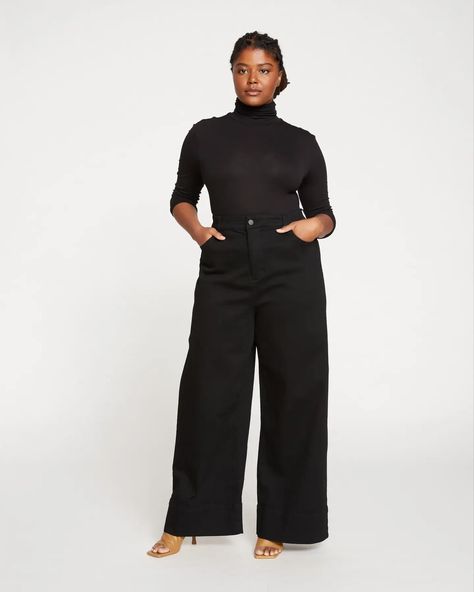 Carrie High Rise Wide Leg Jeans - Black | Universal Standard Wide Leg Black Jeans Outfit, Black Wide Leg Jeans Outfit, Wide Leg Jeans Plus Size, Wide Leg Black Jeans, Puffer Vest Fashion, Black Wide Leg Jeans, Wide Leg Jeans Outfit, Wide Leg Pants Outfit, Jeans Outfit Winter