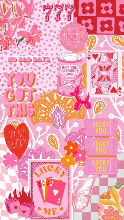 Lucky | Pink | Wallpaper | 777 | Gratitude | Lucky Girl | Manifestation Wallpaper, Vision Board Collage, Lucky Wallpaper, Im So Lucky, No Bad Days, Simple Phone Wallpapers, Pink Life, Cartoon Wallpaper Iphone, Preppy Wallpaper