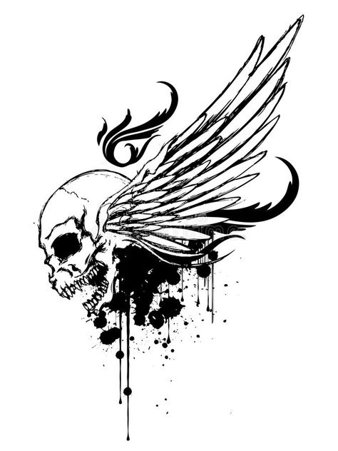 Skull With Wings Tattoo, Wing Black And White, Skull Wings Tattoo, Clothes Paint, Wing Illustration, Easy Skull Drawings, Skull And Wings, Skull With Wings, Vampire Vibes