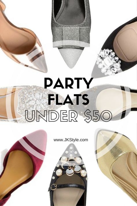 Gorgeous party flats under $50 on JK Style! Find the perfect holiday party shoes you won't mind wearing all night! Holiday Party Shoes, Party Flats, Office Parties, Clothing Hacks, Work Office, Thanksgiving Dinner, Party Shoes, Perfect Party, Holiday Party