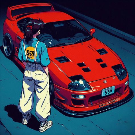 Car Anime Pfp, German Cars Wallpaper, Supra Anime, Jdm Cars Aesthetic, Jdm Anime Wallpaper, Supra Art, Cars Pfp, 80s Car, Jdm Aesthetic