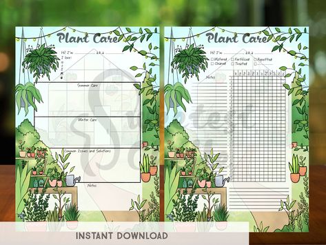 Plant Care Journal Ideas, Plant Care Template, Plant Care Tracker, Plant Information Cards, Houseplant Journal, A5 Printables, History Page, Planner Tips, Cute Planner