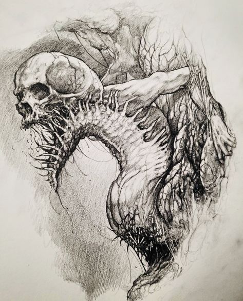 Can Drawing, Fantasy Tattoo, Bio Organic Tattoo, Sketchbook Sketches, Tattoo Skull, Dark Creatures, Skull Art Drawing, Creepy Tattoos, Skulls Drawing