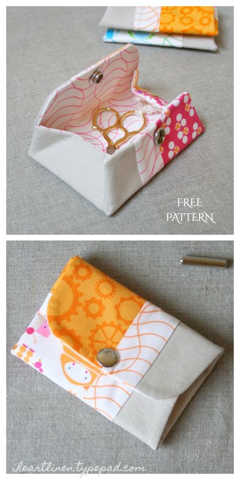 DIY Fabric Snappy Coin Purse Free Sewing Pattern | Fabric Art DIY Hand Sewn Pencil Case, Free Wallet Sewing Patterns Simple, Scissor Pouch Pattern Free, Free Coin Purse Pattern, Small Coin Purse Pattern Free Sewing, Girly Sewing Projects, Coin Purse Pattern Free, Diy Coin Purse Pattern, Easy Coin Purse