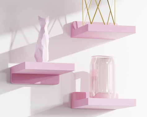 Pink all day every day! From rugs to kitchen items to bedroom decor. shop pink all day, every day. Small Floating Shelves, Mini Shelves, Float Shelf, Small Wall Shelf, Shelf For Bathroom, Rustic Wood Floating Shelves, Pink Amazon, Pink Wall Decor, Wall Hanging Storage