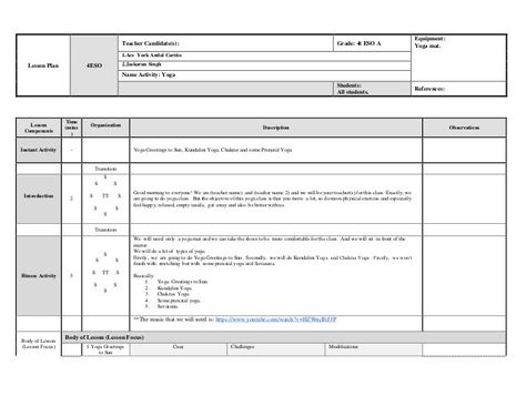 Yoga Class Plan Template Unique Lesson Plan Template 4 Eso Ace and Jaskaran Asana Templates, Yoga Themes Lesson Plans, Yoga Class Themes Lesson Plans, Yoga Class Plan Template, Lesson Planning Template, Yoga Class Themes, Yoga Class Plan, Pose Study, Blank Lesson Plan Template