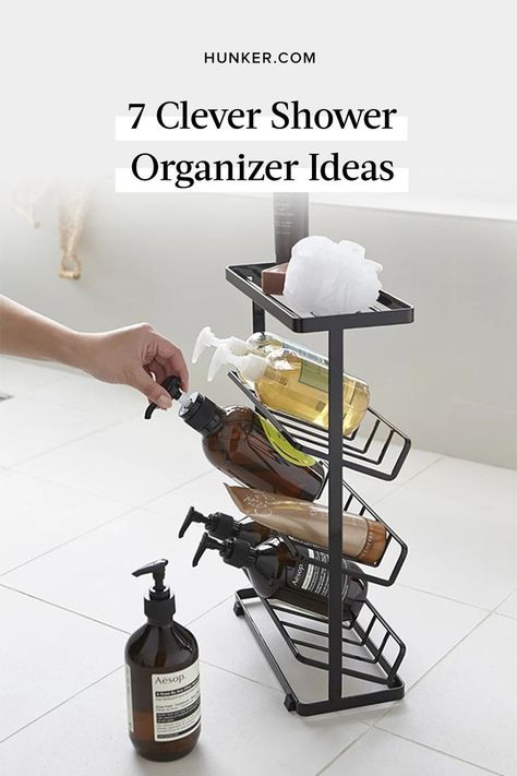 These shower caddy ideas can accommodate any type of shower, from walk-in stalls to those with rain showerheads or handhelds — so you'll never be mid-shower-bliss and find products raining down on you again. #hunkerhome #shower #storage #showerstorage #showerorganization #showercaddy Shower Storage Solutions, Bathroom Improvements, Standing Shower, Walk In Shower Designs, Modern Bathroom Accessories, Shower Storage, Shower Organization, Unique Shower, Shower Shelves