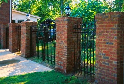 Fence With Brick Columns, Red Brick Fence, Brick Columns, Fence Wall, Fencing Ideas, Brick Fence, Dream Farm, Fencing Companies, Boundary Walls