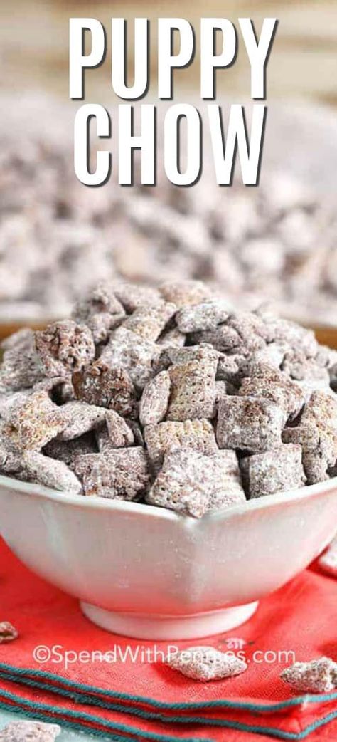 This easy puppy chow recipe (aka Muddy Buddies) is an easy back to school hit with my kids! They love the combination of chocolate, peanut butter, and Chex cereal. #spendwithpennies #puppychow #muddybuddies #snack #backtoschool #dessert #cereal Easy Puppy Chow Recipe, Best Puppy Chow Recipe, Easy Puppy Chow, Puppy Chow Ingredients, Puppy Chow Recipe, Homemade Chex Mix, Quick And Easy Sweet Treats, Chex Mix Puppy Chow, Muddy Buddies Recipe