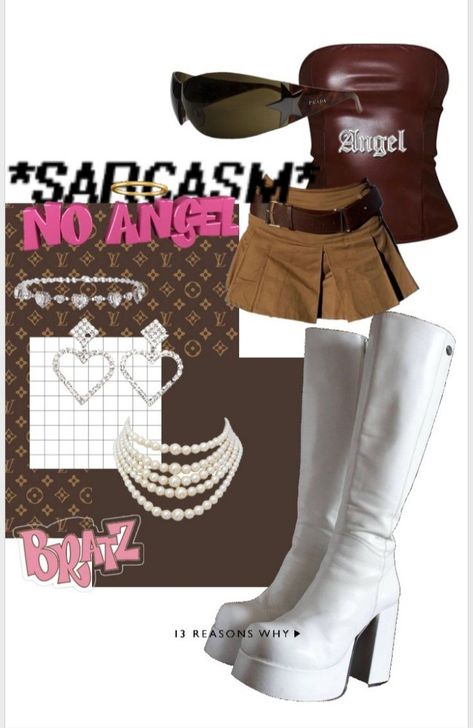 Bratz Core Aesthetic Outfits, Y2k Bratz Aesthetic Outfits, Bratz Inspired Outfits Aesthetic, Bratz Aesthetic Outfit Ideas, Y2k Bratz Inspired Outfits, Bratz Core Outfit, Bratz Outfit Aesthetic, 2000s Stage Outfits, 2000s Outfits Grunge