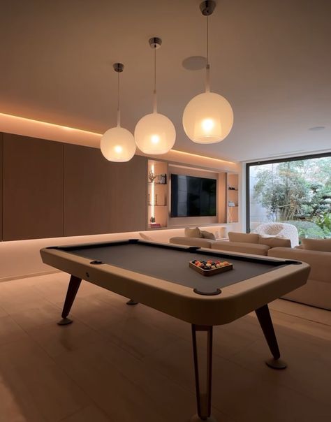 Visual Bliss Modern Billiard Room, Pool Table Decor, Pool Table Aesthetic, Pool Table Design, Soft Room, Basement Game Room, Cave Room, Pool Table Room, Trip To Colombia